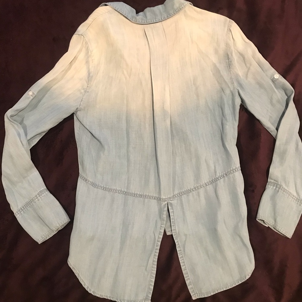 Denim v-neck open back long-sleeve